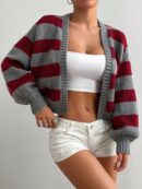 Cardigan Largo con Hombros Caídos y Diseño Colorblock
