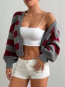 Cardigan Largo con Hombros Caídos y Diseño Colorblock