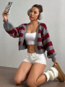 Cardigan Largo con Hombros Caídos y Diseño Colorblock
