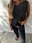 Top Casual Tejido en Punto con Botones y Cuello Redondo