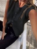 Top Casual Tejido en Punto con Botones y Cuello Redondo