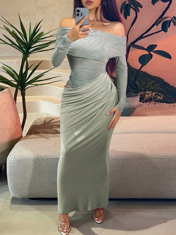 Vestido Tubo Largo con Hombros Descubiertos y Detalles de Tul - Image 34