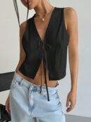Blusa de Lino Sin Mangas con Lazo Frontal