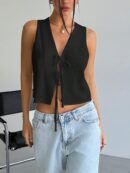 Blusa de Lino Sin Mangas con Lazo Frontal