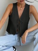 Blusa de Lino Sin Mangas con Lazo Frontal