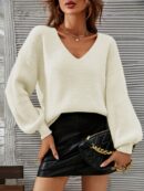 Sweater V-Neck con Hombros Caídos Estilo Francés