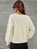 Sweater V-Neck con Hombros Caídos Estilo Francés