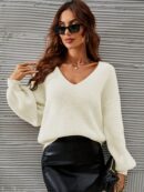 Sweater V-Neck con Hombros Caídos Estilo Francés