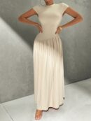 Vestido Midi Asimétrico A-Line Elegante y Simple con Cuello Alto