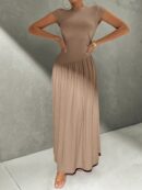 Vestido Midi Asimétrico A-Line Elegante y Simple con Cuello Alto