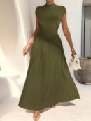 Vestido Midi Asimétrico A-Line Elegante y Simple con Cuello Alto