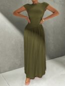 Vestido Midi Asimétrico A-Line Elegante y Simple con Cuello Alto