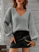 Sweater V-Neck con Hombros Caídos Estilo Francés