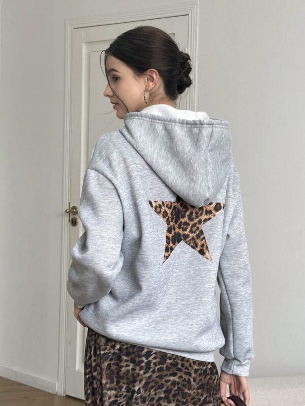 Buzo Oversize con Capucha y Estampado Geométrico & de Leopardo - Image 7