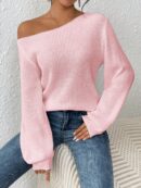 Sweater de Cuello Asimétrico en Punto Cafí Solido