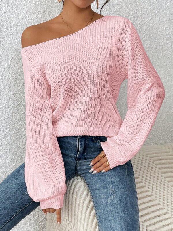 Sweater de Cuello Asimétrico en Punto Cafí Solido - Image 21