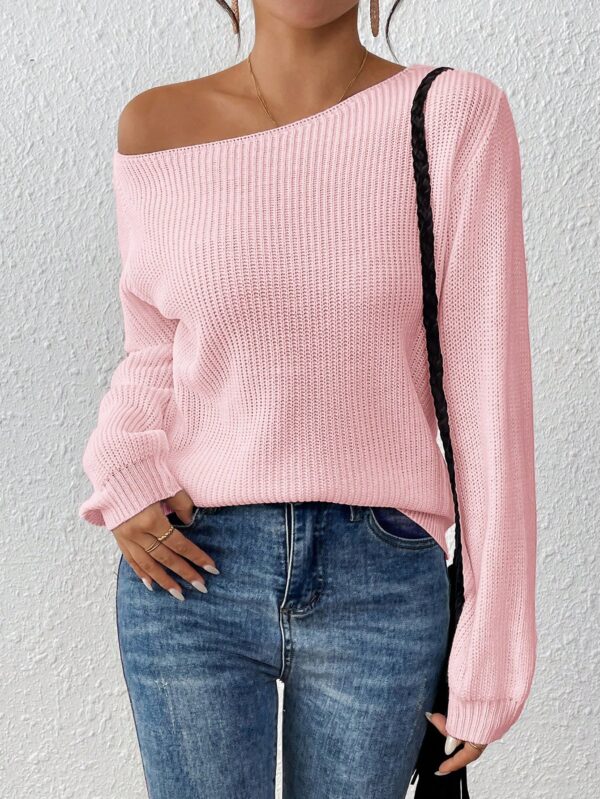 Sweater de Cuello Asimétrico en Punto Cafí Solido - Image 22