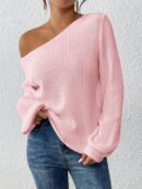 Sweater de Cuello Asimétrico en Punto Cafí Solido