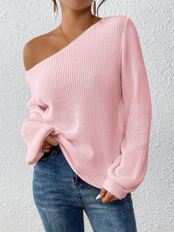 Sweater de Cuello Asimétrico en Punto Cafí Solido - Image 24