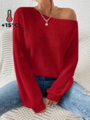 Sweater de Cuello Asimétrico en Punto Cafí Solido
