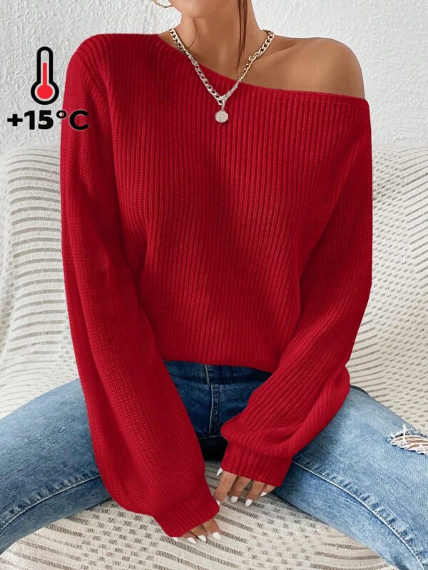 Sweater de Cuello Asimétrico en Punto Cafí Solido - Image 31
