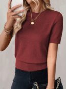 Sweater de Punto en Color Sólido con Manga Corta