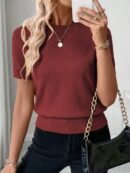 Sweater de Punto en Color Sólido con Manga Corta