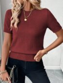 Sweater de Punto en Color Sólido con Manga Corta
