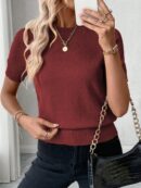 Sweater de Punto en Color Sólido con Manga Corta