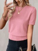 Sweater de Punto en Color Sólido con Manga Corta