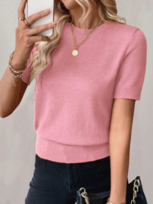 Sweater de Punto en Color Sólido con Manga Corta - Image 38