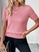 Sweater de Punto en Color Sólido con Manga Corta