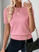 Sweater de Punto en Color Sólido con Manga Corta