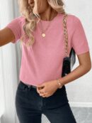 Sweater de Punto en Color Sólido con Manga Corta