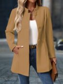 Chaqueta Midi Casual de Cuello Alto para Mujer