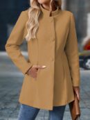 Chaqueta Midi Casual de Cuello Alto para Mujer