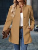 Chaqueta Midi Casual de Cuello Alto para Mujer