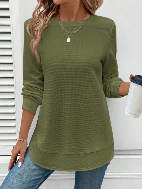 Sudadera Cómoda Casual con Textura Waffle y Dobladillo Asimétrico - Image 26