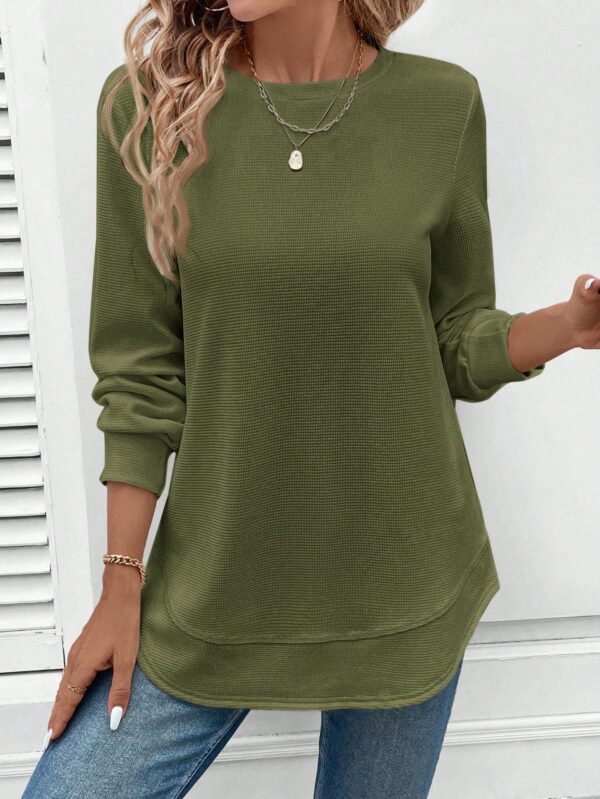 Sudadera Cómoda Casual con Textura Waffle y Dobladillo Asimétrico - Image 29