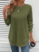 Sudadera Cómoda Casual con Textura Waffle y Dobladillo Asimétrico