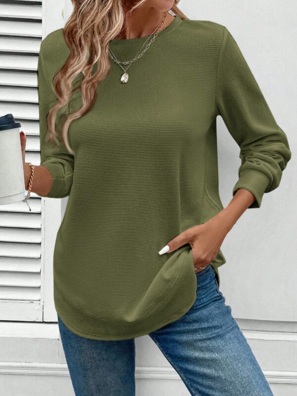 Sudadera Cómoda Casual con Textura Waffle y Dobladillo Asimétrico - Image 31