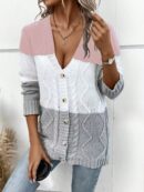 Cardigan Tejido Tricolor con Botones y Cuello en V