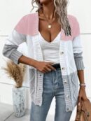 Cardigan Tejido Tricolor con Botones y Cuello en V