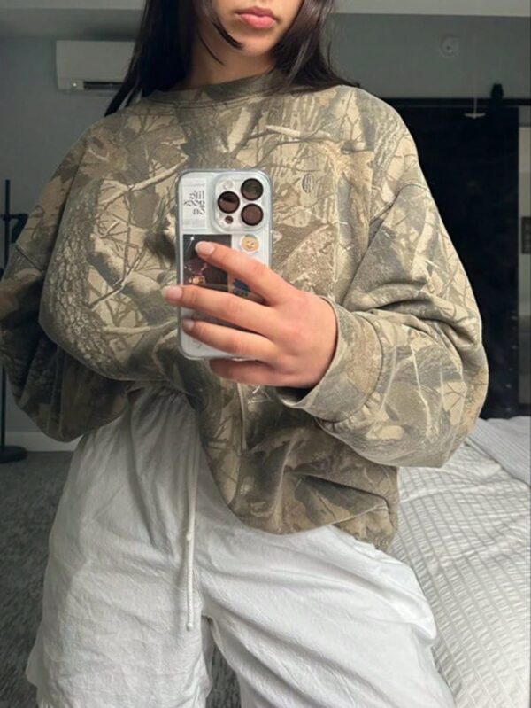 Buzo Cuello Redondo Camuflado Manga Larga para Mujer