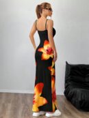 Vestido Largo Elegante con Estampado Floral y Tirantes Delgados