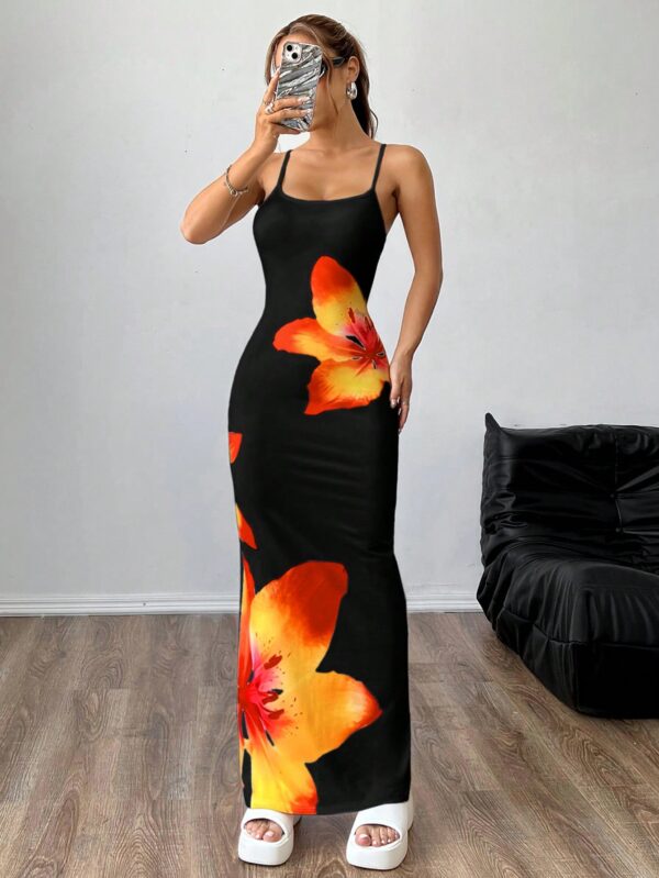 Vestido Largo Elegante con Estampado Floral y Tirantes Delgados - Image 7
