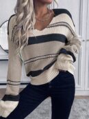 Sweater Casual a Rayas con Hombros Caídos para Otoño/Invierno