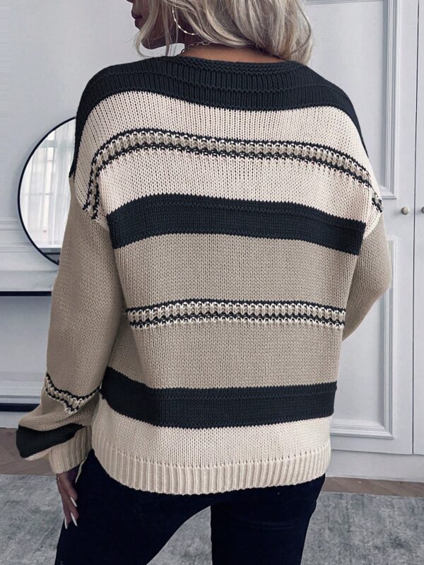 Sweater Casual a Rayas con Hombros Caídos para Otoño/Invierno - Image 2