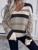 Sweater Casual a Rayas con Hombros Caídos para Otoño/Invierno