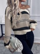 Sweater Casual a Rayas con Hombros Caídos para Otoño/Invierno